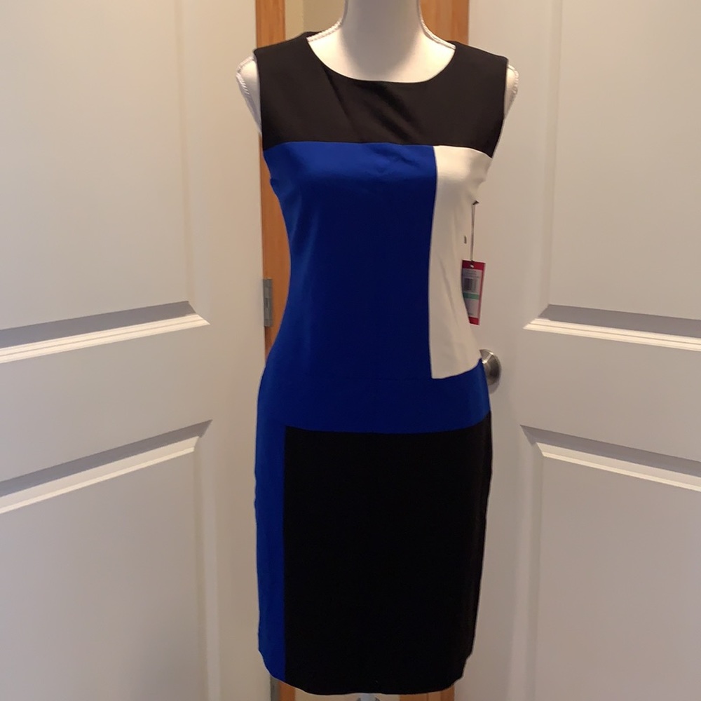 NWT Vince Camuto Blue Black Work Dress Sz 8